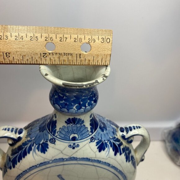 RARE ANTIQUE DUTCH DELFT HOLLAND PORCELEYNE FLES VASE DUTCH SCENERY Windmill - Picture 15 of 16